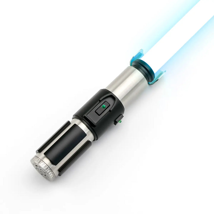 Yoda Lightsaber glows against white background